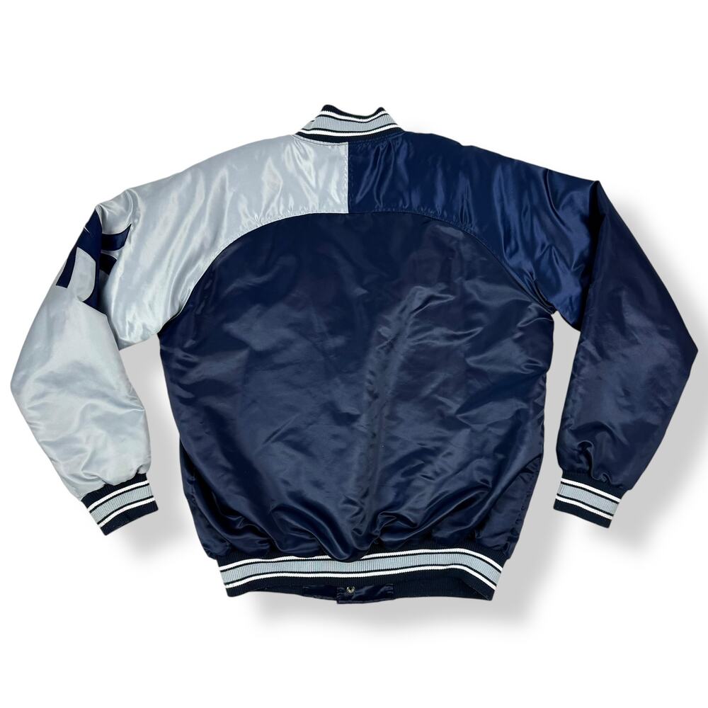 Rare STARTER NEW YORK YANKEES double sided Navy / Gray satin snap bomber jacket - Picture 3 of 16